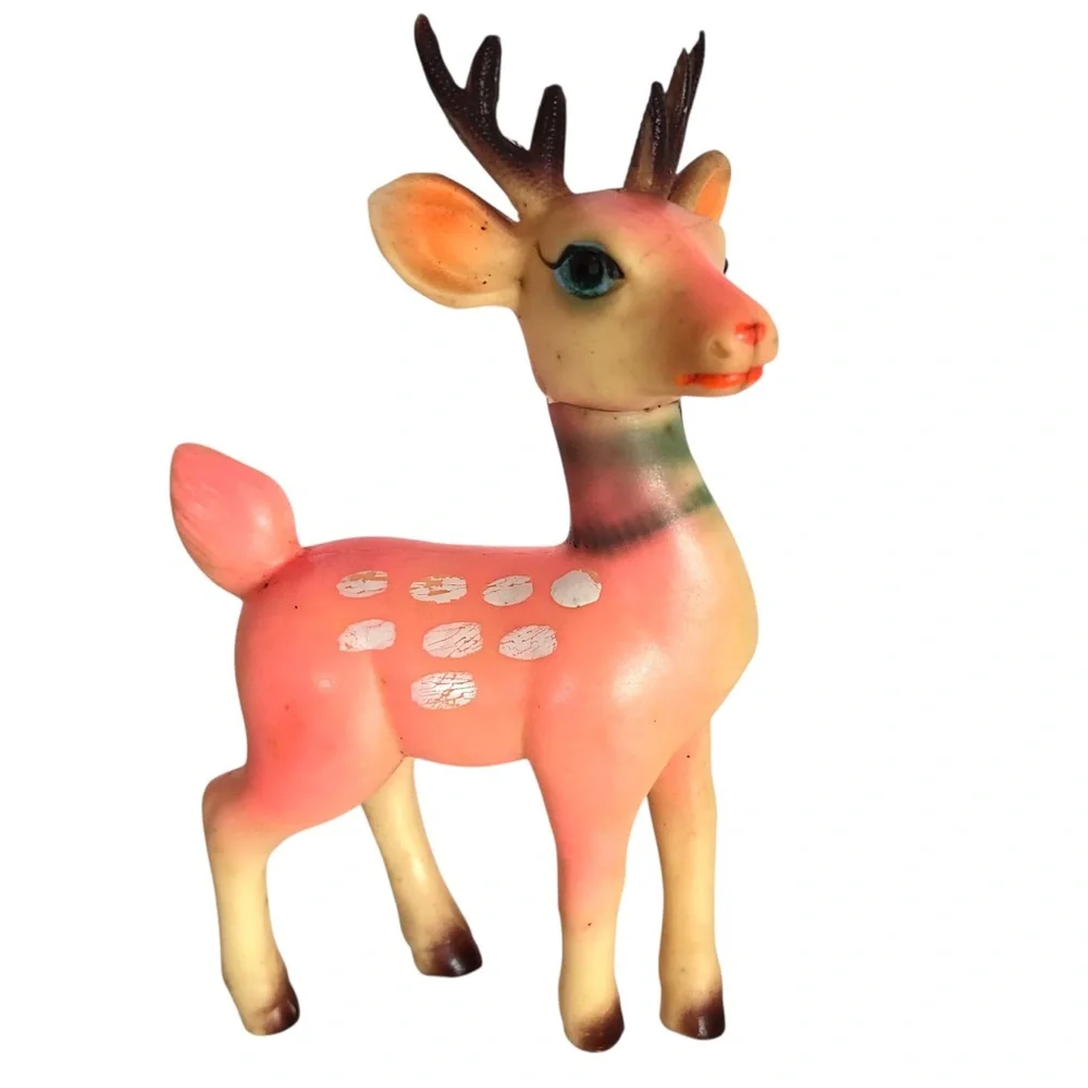 VINTAGE 60s Lot of 3 Rubber Christmas Deer Reindeer Japan MCM Holiday *Flawed*